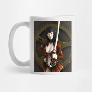 ancient warrior  woman in red with katana sword Mug